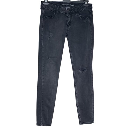 American Eagle 10 Regular Gray Black Stretch Denim Low Rise Jegging Skinny Jeans - Picture 1 of 5